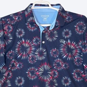 Good Good Golf Fireworks Performance Polo Shirt Mens L Patriotic USA Fourth July